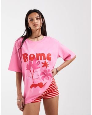 ONLY Rome Graphic Print Oversized T-shirt - Pink
