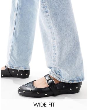 Asos Design Wide Fit Lou Studded Mary Jane Ballet - Blue