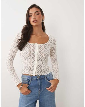 Nobody's Child Top De Encaje Con Cuello Ancho Y Manga Larga - Blanco