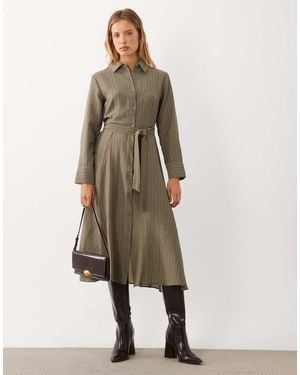 Mango Overhemd Midi Jurk Met Strikceintuur - Naturel