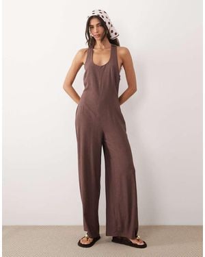 ASOS Mono Largo Marrón De Pernera Ancha Con Detalle Retorcido En La Espalda De