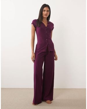 Cotton On Pyjama-oberteil mit knopfleiste und ausgestellte hose - Lila
