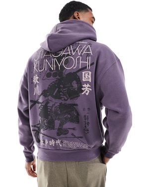 Pull&Bear Japanese Printed Hoodie - Purple