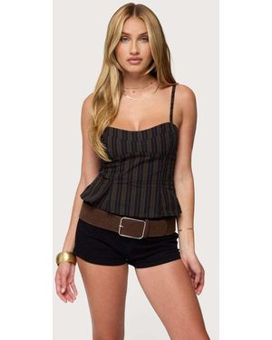 Edikted Kiya Striped Peplum Top - Black
