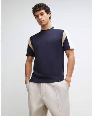 River Island Slim Fit Shoulder Colour Block T-Shirt - Blue