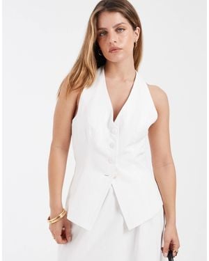 4th + Reckless Petite – neckholder-weste aus leinen-mix - Weiß