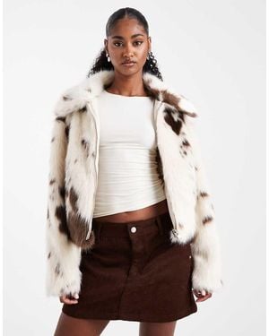 Miss Selfridge Faux Fur Collar Bomber Jacket - Natural