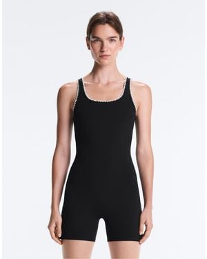 Oysho Contrast Stitching Comfortlux Short Jumpsuit - Black