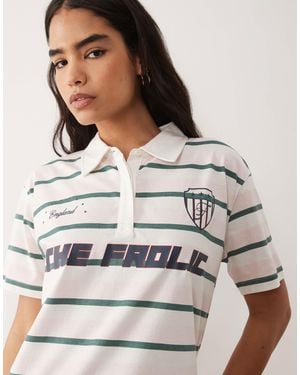 The Frolic Exclusive Collared Graphic Front Football Jersey T-Shirt - White