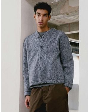 TOPMAN Wool Mix Textured Leopard Cardigan - Grey