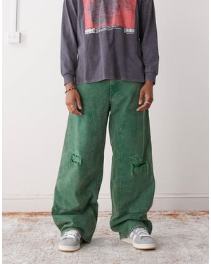 Weekday – oversize-workwear-hose aus canvas - Grün