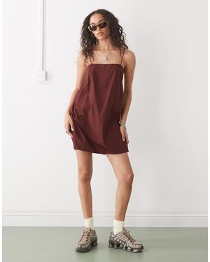 Monki Vestido Corto Con Tirantes Anudados De Popelina De Algodón De -Rojo