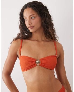 New Look Sun Trim Bandeau Crinkle Bikini Top - Red