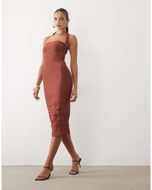 ASOS Sculpted Bandage Midi Dress With Lattice Skirt - White