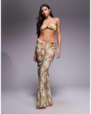 South Beach Abstract Print Mesh Maxi Beach Skirt - Blue