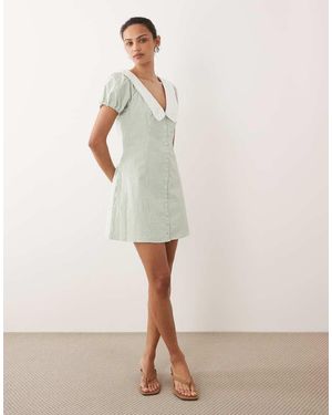 Abercrombie & Fitch Collared Puff Sleeve Mini Dress - Natural
