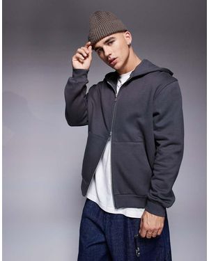 ASOS Sudadera Gris Lavado Extragrande Con Capucha Y Cremallera De Tejido Grueso De 400 G/M2 Premium De