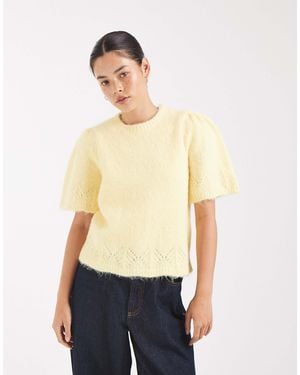 Pieces Weicher strickpullover mit kurzen ärmeln - Natur