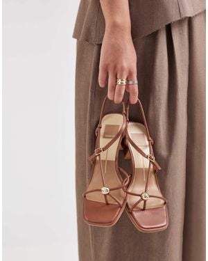 Dolce Vita Mylee Strappy Mid Heel Sandals With Gold Hardware - Brown