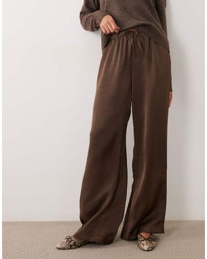 Brave Soul Wide Leg Satin Trousers - Brown