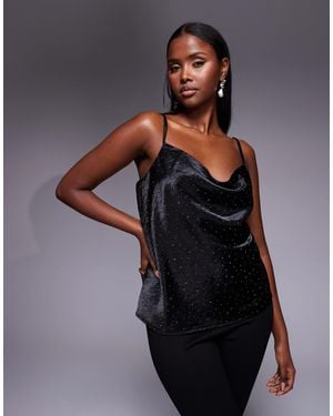 River Island Hotfix Detail Cami Top - Black