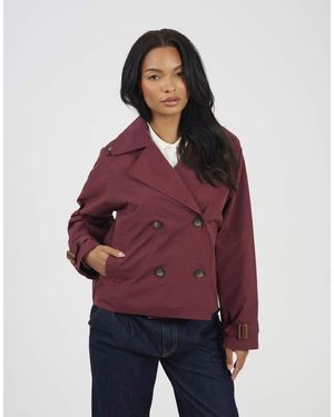 Brave Soul Double Breasted Short Trench Coat - Red