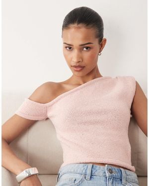 Cotton On Textured Asymmetric Neck Knit Top - Natural