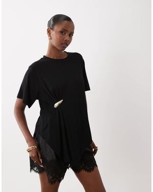 ASOS Oversized Drapey T-shirt With Hardware Detail - Black