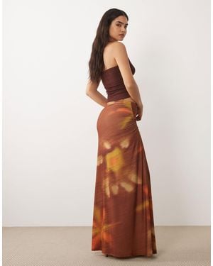 ASOS Maxi Skirt With Ruched Side Detail - Brown