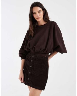 ONLY Falda De Pana De Talle Alto En Marrón Oscuro - Negro