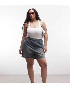 Collusion Plus Raw Hem Mom Short - Blue