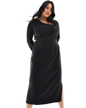 Pretty Lavish Curve – langärmliges, wadenlanges kleid - Schwarz