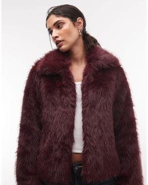 Noisy May Faux Fur Jacket - Red
