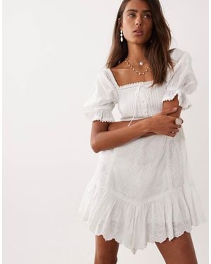 Miss Selfridge Lace Embroidered Smock Dress - White