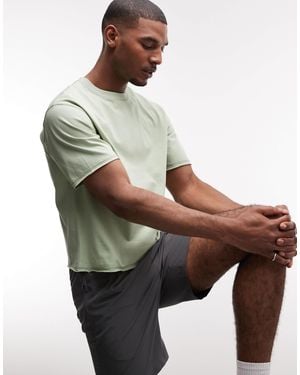 4505 Quick Dry Cotton Raw Hem Cropped Training T-shirt - Green