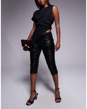 ASOS Sequin Capri Trousers With Side Split - Black