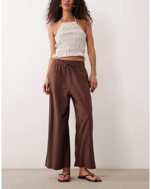 New Look Linen Blend Cropped Trousers - Brown