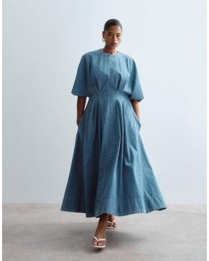 ARRANGE Curve jeans-midikleid mit taillierter taille - Blau