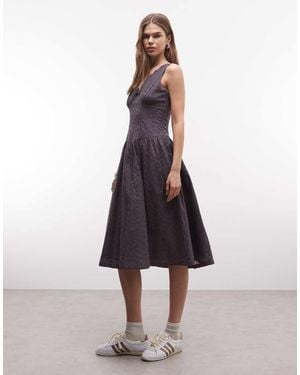 Daisy Street V Neck Corset Style Midi Dress - Grey