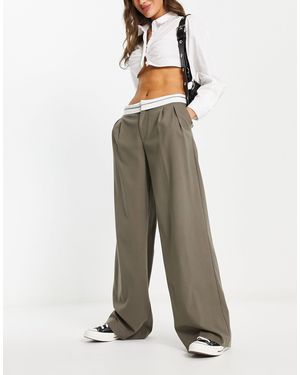 Bershka Turned Down Waistband Tailored Trouser - Natural