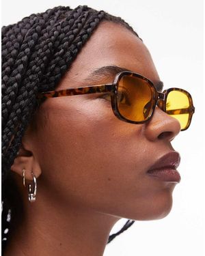 TOPSHOP Gafas De Sol Marrón Claro Efecto Carey Redondas Con Lentes Amarillas Madeira De