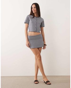 GOOD AMERICAN Minifalda Pantalón A Cuadros Vichy De Talle Bajo De Punto Fino (Parte De Un Conjunto) - Neutro