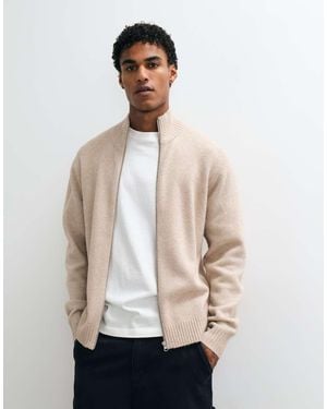 Jack & Jones High Neck Zip Up Cardigan - Natural