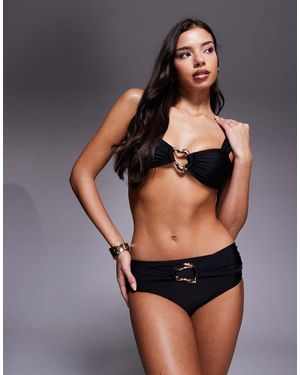 Moda Minx Slip Bikini A Vita Alta Neri Con Dettaglio - Nero