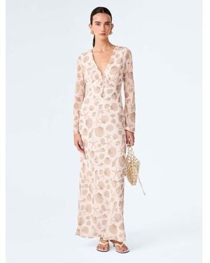 OMNES Dresses Marj Sheer Chiffon Maxi Dress With Shell Print - White