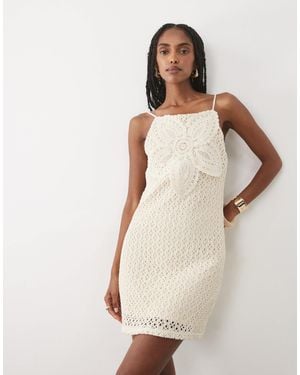 Mango Cotton Rich Knit Halterneck Mini Dress With Statement Flower - Natural