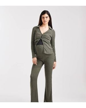 Mama.licious Mamalicious Maternity Soft Ribbed Wide Leg Jersey Trouser Co-Ord - Green