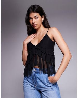 Fashionkilla Mesh Tiered Frill Front Cami Top - Blue