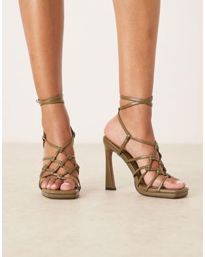 ASOS Note Knotted Detail Caged High Heel Sandals - Natural