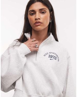 Nike Studio Fleece Oversize Varsity Con Mezza Zip - Bianco